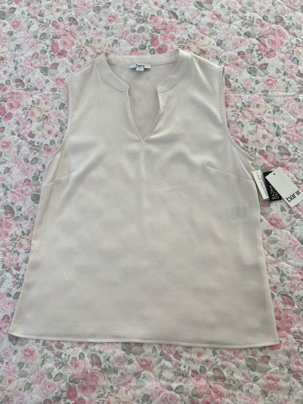 🌼Bar III Ivory Sleeveless V-Neck Tank Mandarin Blouse NEW